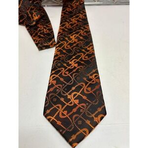 Vintage Brand Q Silk Necktie Mens Black Orange Geometric Rope Pattern Made In It